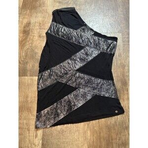 Guess Top Womens Medium BLACK & Silver ONE SHOULDER Blouse